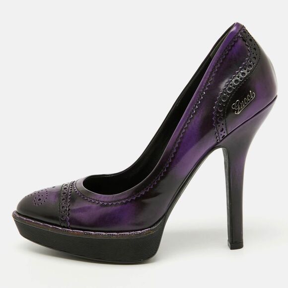 Purple/black Leather Brogue Cap Toe Platform Pumps Size 39,New Products : American Fashion Style Bags On Sale
